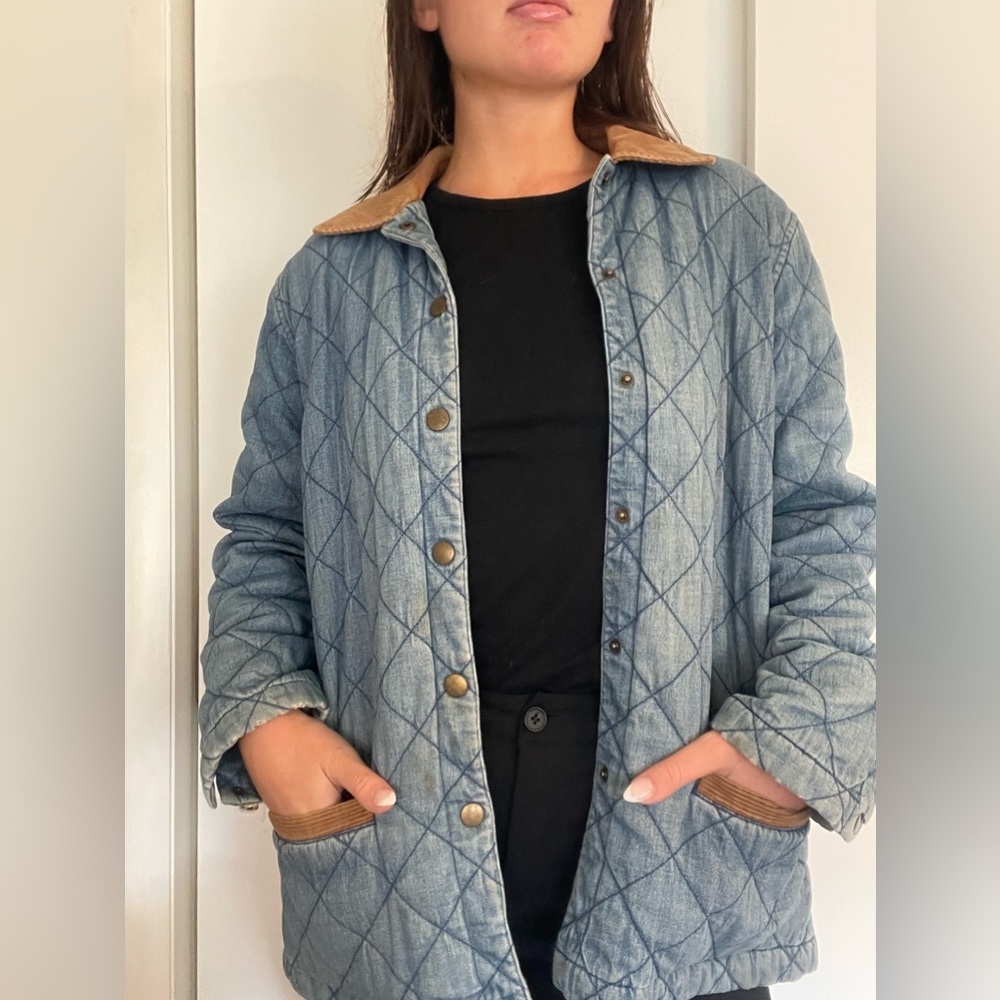 Talbots Quilted Jean Jacket with Brown Detailing